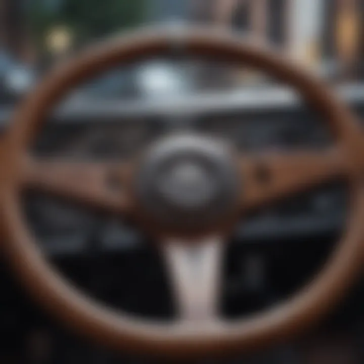 A close-up of a boat's steering wheel