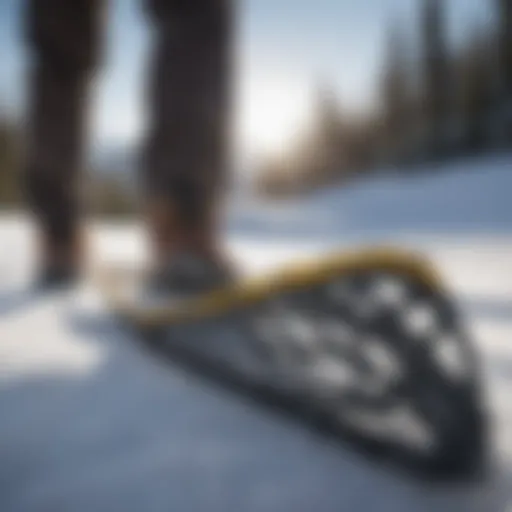 Close-up of Alptrek snowshoe design showcasing traction features