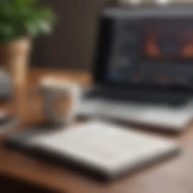 Coffee cup and laptop with a notebook discussing financial strategies