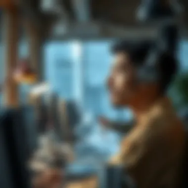 An individual contemplating career choices in a modern workspace