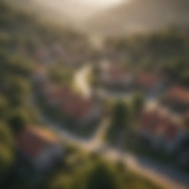 Aerial view of a charming countryside town