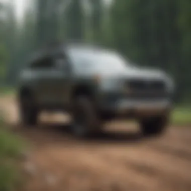 SUV conquering rugged off-road terrain in the wilderness