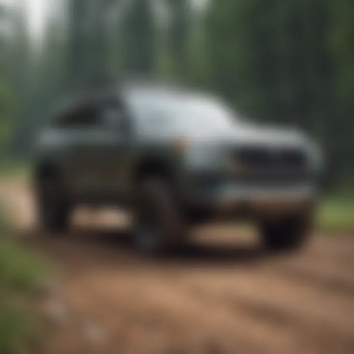 SUV conquering rugged off-road terrain in the wilderness