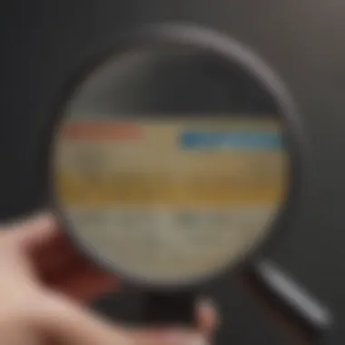 Magnifying glass analyzing credit card terms