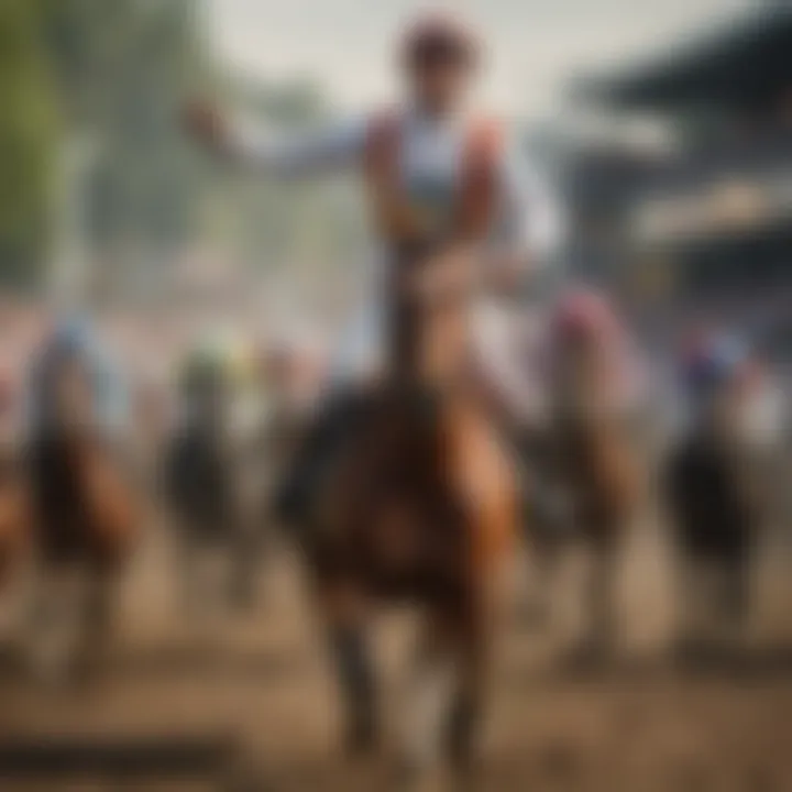 Victory celebration: A winning horse and jockey crossing the finish line amidst cheers