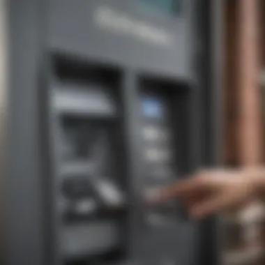 Woman entering deposit amount on keypad of ATM