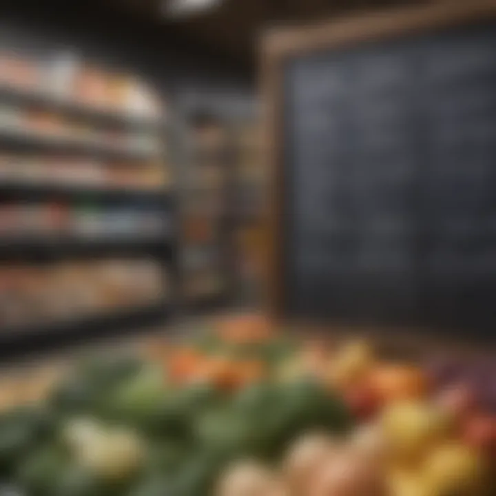 An overview of grocery store pricing strategies displayed on a chalkboard