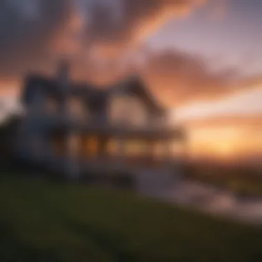 Elegant house silhouette against sunset sky