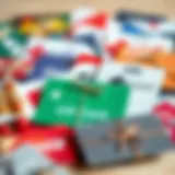 An assortment of gift cards displayed creatively
