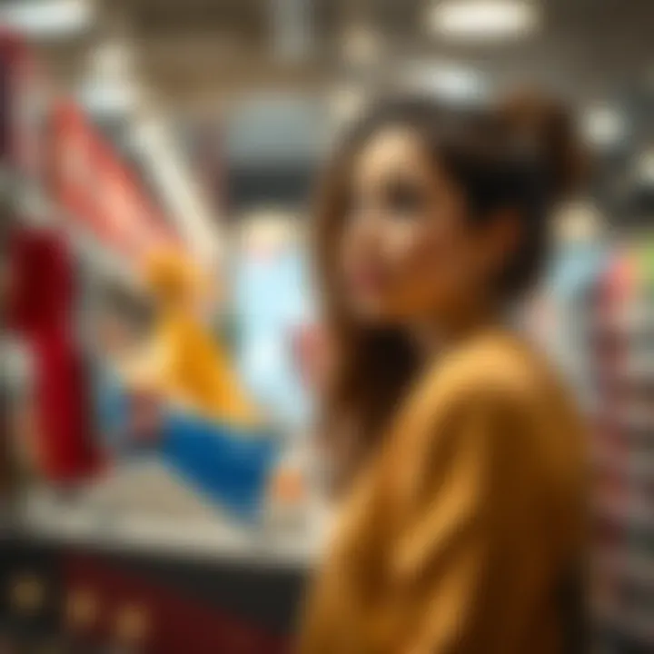 A shopper contemplating different gift card options