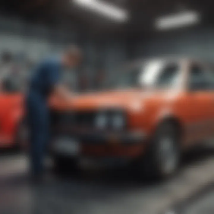 Mechanic inspecting a used car for maintenance evaluation