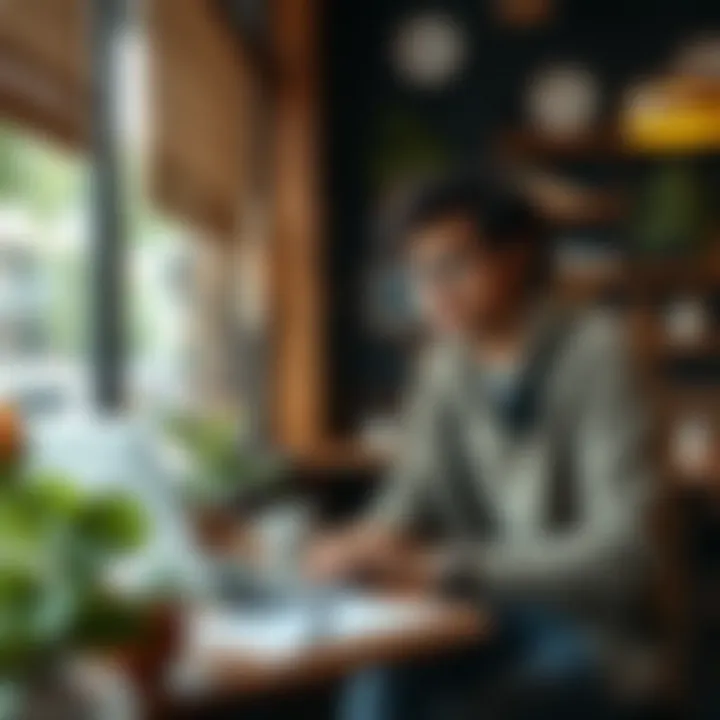 Freedom to Roam A digital nomad in a cozy café with a laptop