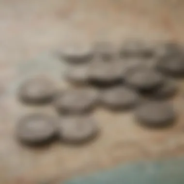 Variety of cheap coins displayed on a vintage map