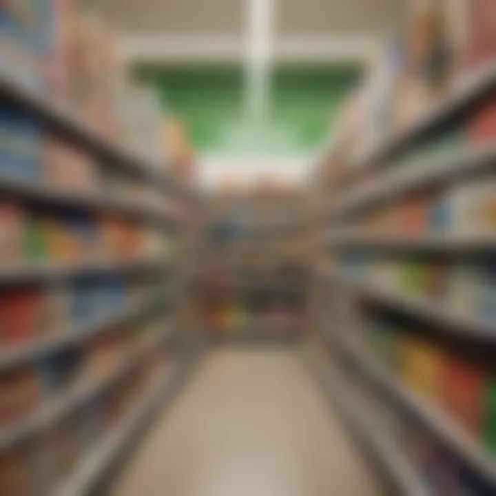 A well-organized aisle inside a Dollar Tree filled with diverse products