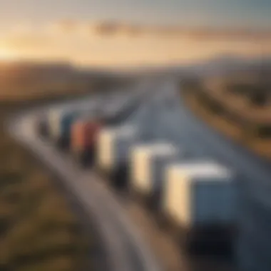 Trucks on Highway Reflecting Industry Trends A landscape of trucks on a highway symbolizing industry trends