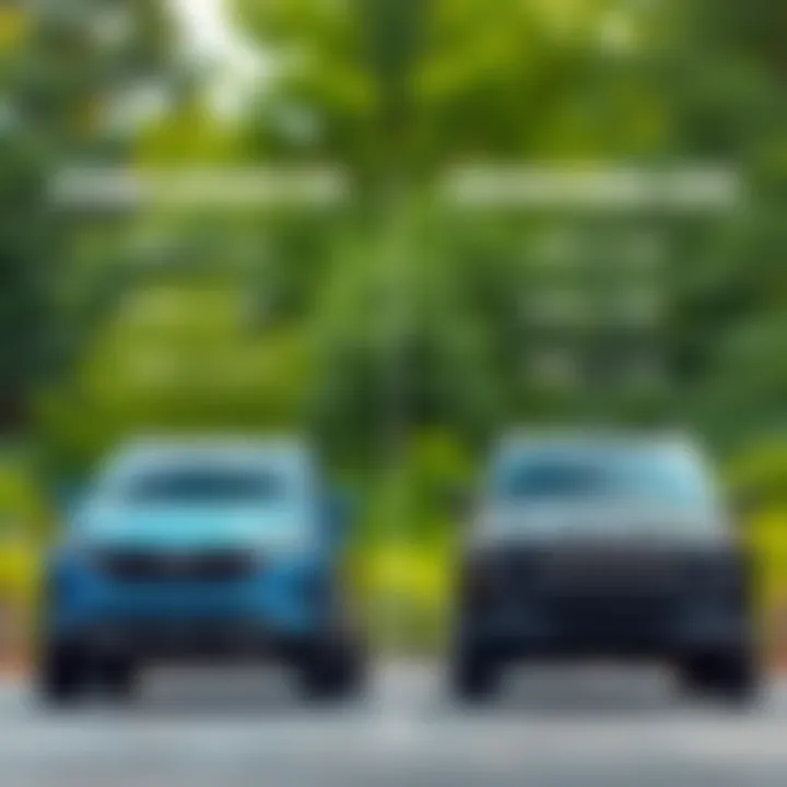 A side-by-side comparison of hybrid and conventional SUVs highlighting their fuel efficiency specifications.