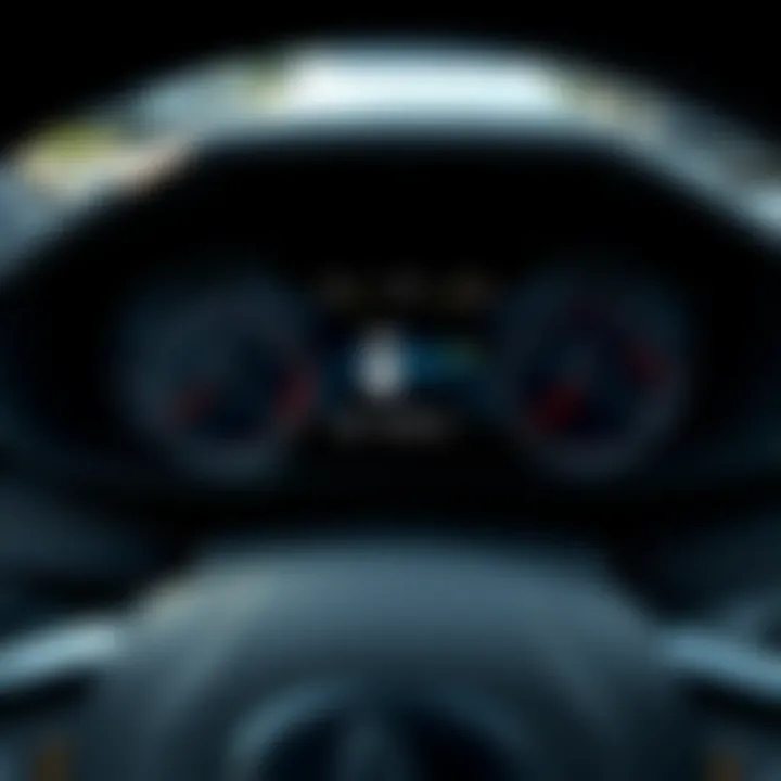 A dashboard view of an SUV with advanced technology displaying fuel economy metrics.