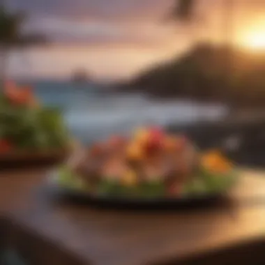 Exquisite Hawaiian cuisine at sunset