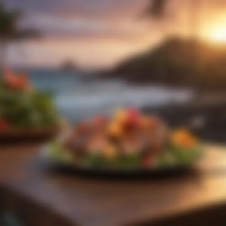 Exquisite Hawaiian cuisine at sunset