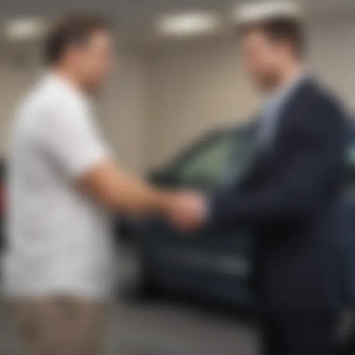 Handshake between car dealer and satisfied customer