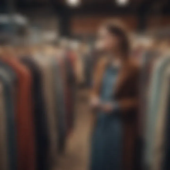 A sustainable fashion enthusiast browsing through vintage clothing racks