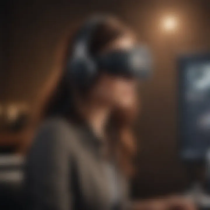 A person engaging in a virtual meeting using a headset