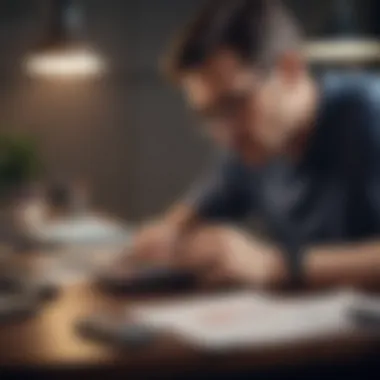 A serene image of a person contemplating financial decisions at a desk with a calculator