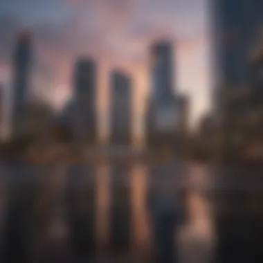 Cityscape Impact Financial district skyline at dusk