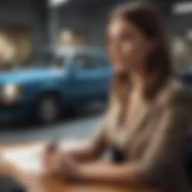 Woman confidently negotiating car financing terms