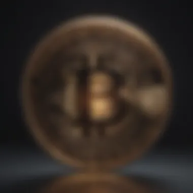 Illustration of a magnifying glass focusing on a glowing bitcoin symbol