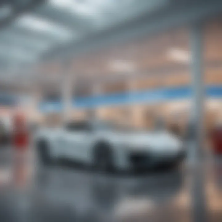 A futuristic depiction of the automotive retail landscape influenced by online platforms like Carvana.