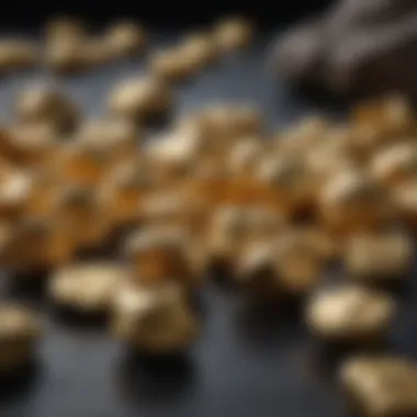 A close-up of gold nuggets on a dark background, representing the intrinsic value and allure of gold as a precious metal.