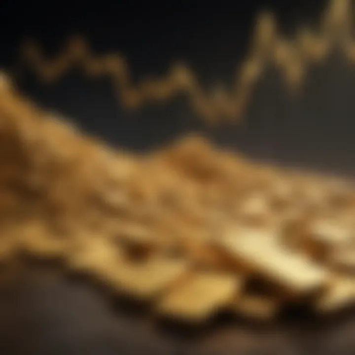 An abstract representation of fluctuating gold prices on a digital graph, illustrating market trends and financial forecasts.