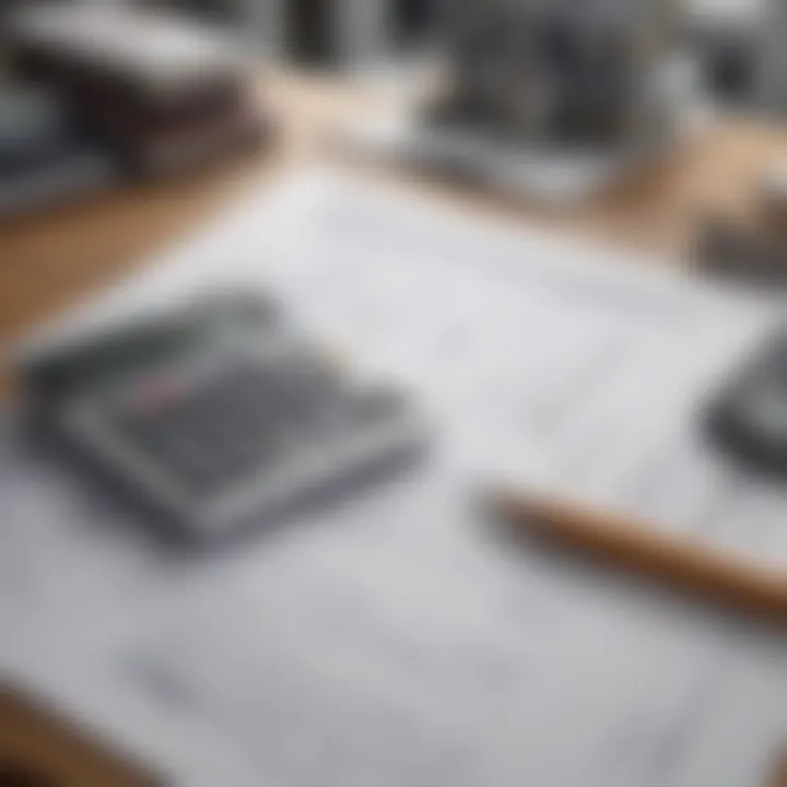 A close-up of a house with appraisal documents and a calculator on a table.