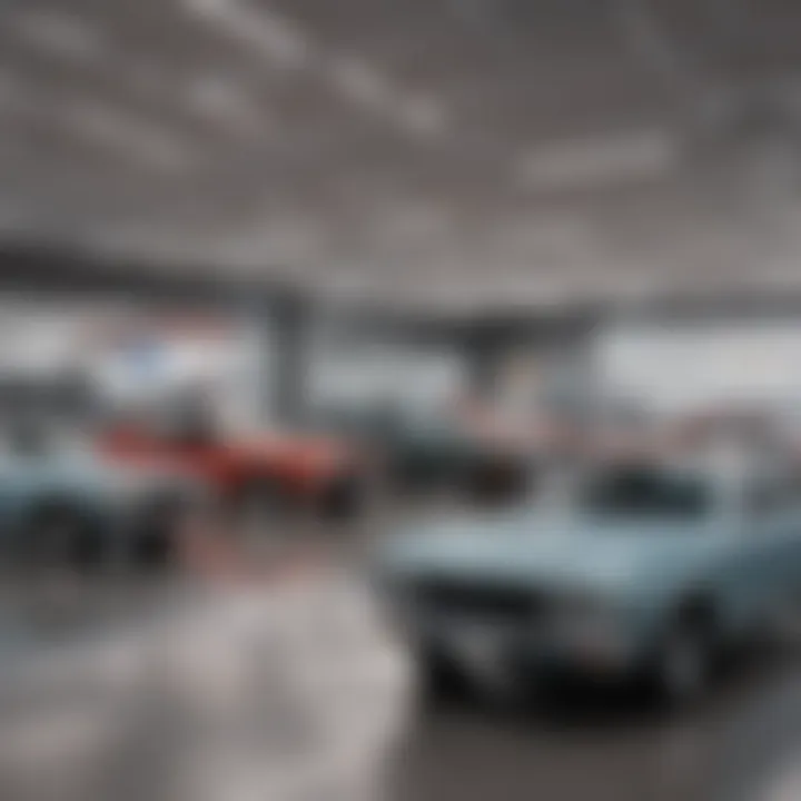 A modern used car dealership showcasing various vehicles for sale.