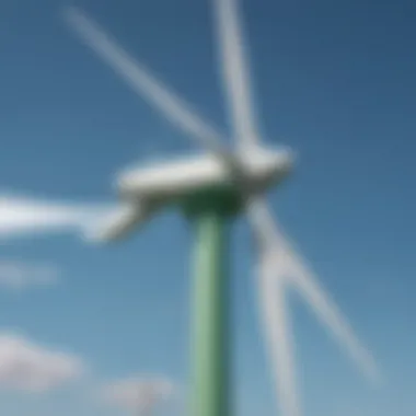 A modern wind turbine against a clear blue sky