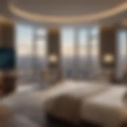 Elegant hotel suite with panoramic city view