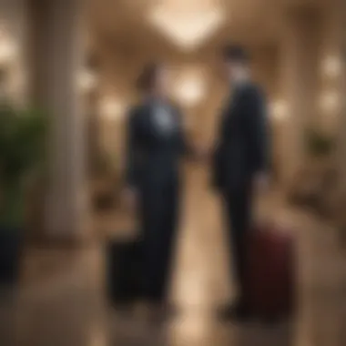 Exclusive hotel concierge assisting guest with luggage