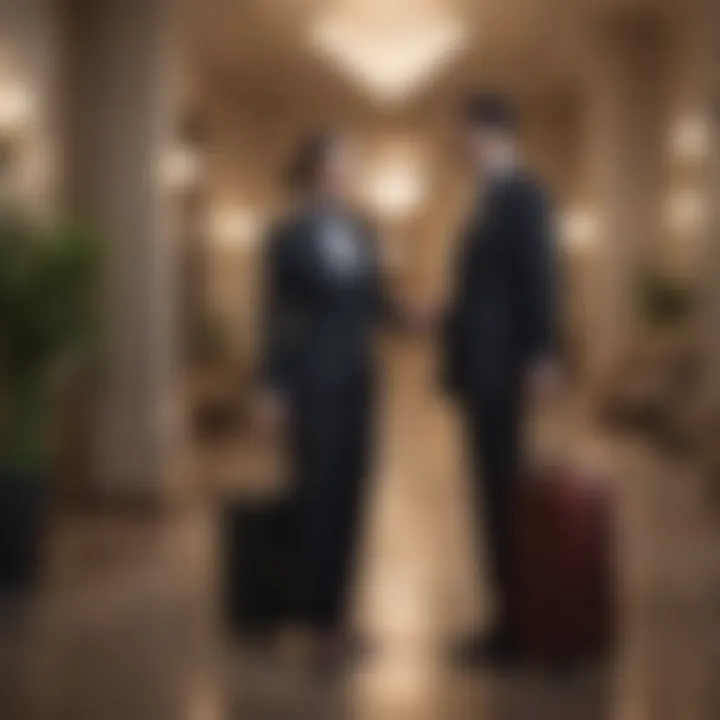 Exclusive hotel concierge assisting guest with luggage