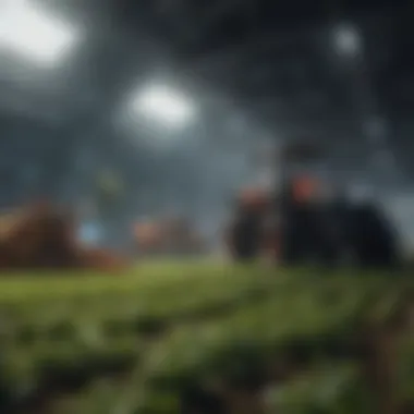 Yield farming visualization in a futuristic setting