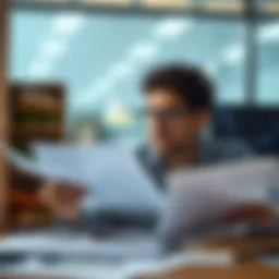 A thoughtful individual examining financial documents for tax deductions