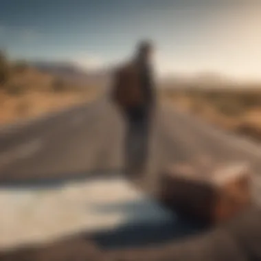 Traveler with luggage looking at a road map