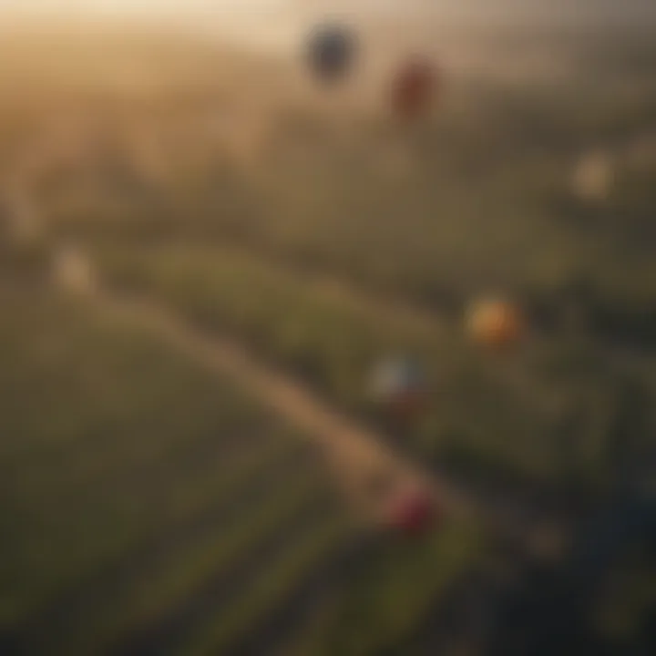 Colorful hot air balloons over Napa Valley vineyards