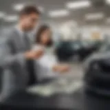 Cash transaction at a car dealership