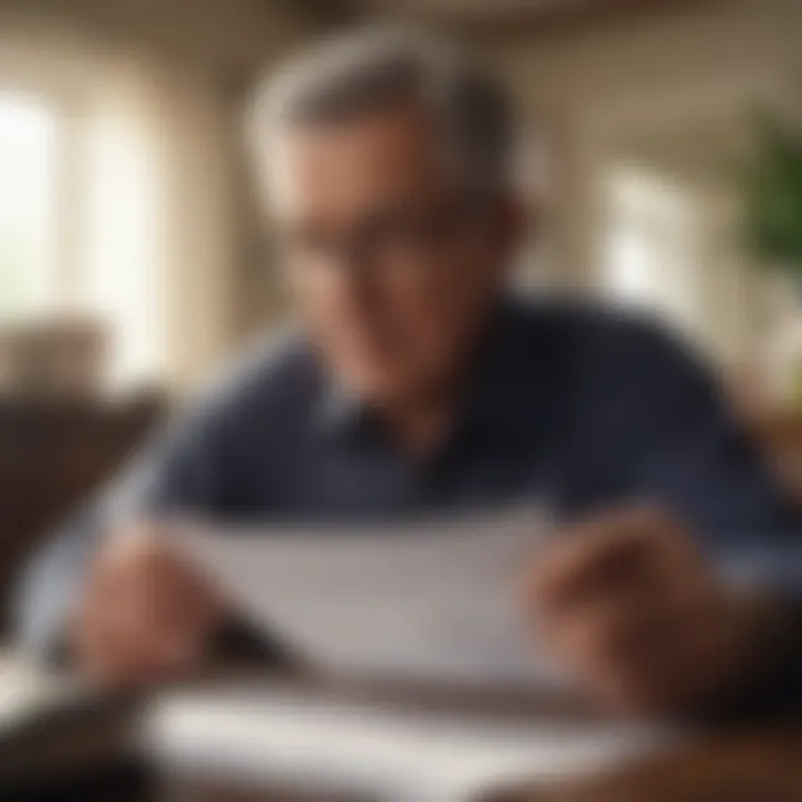 A thoughtful individual examining retirement planning documents