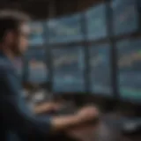 A trader analyzing stock charts with multiple screens