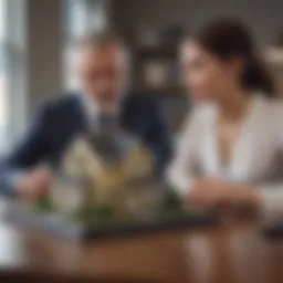 A sophisticated couple analyzing mortgage options at a modern desk