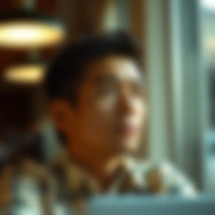 A thoughtful individual contemplating career options