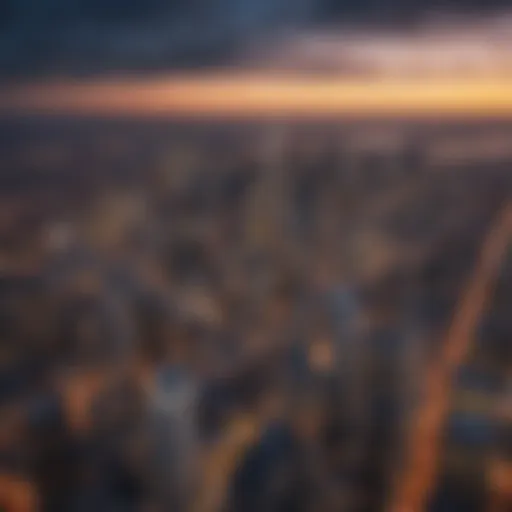 Aerial view of New Jersey skyline at dusk