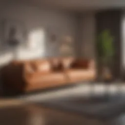 A sleek modern sofa showcased in an online listing
